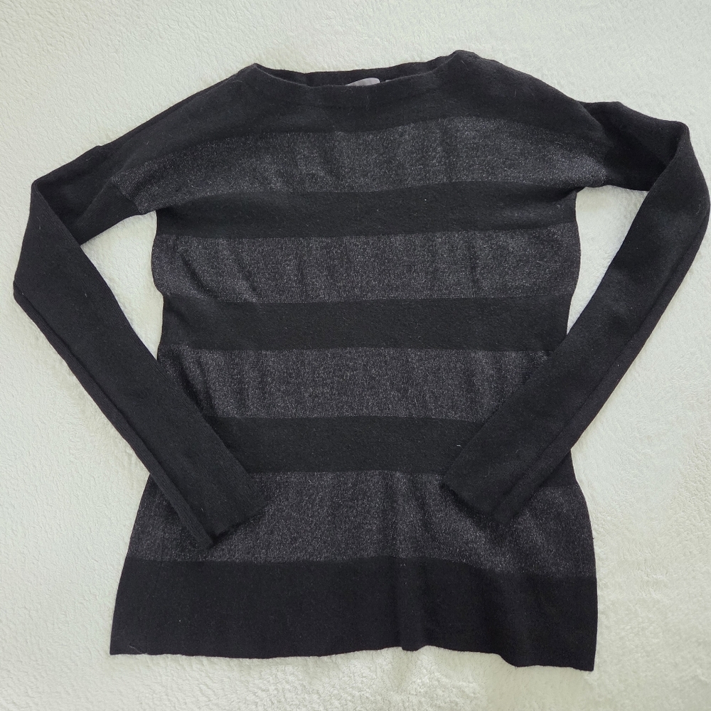 Vince ✨️ Black and Gray Striped Cashmere-Blend Crewneck Sweater